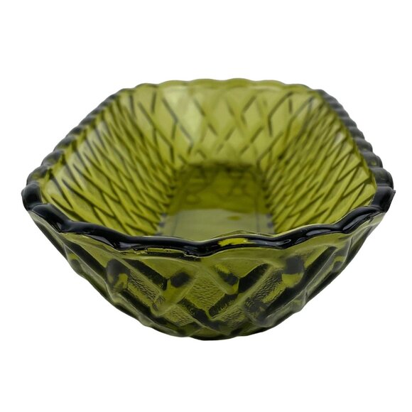 Vintage Indiana Glass Co Avocado Green Celery Dish Pretzel Pattern - Picture 3 of 11